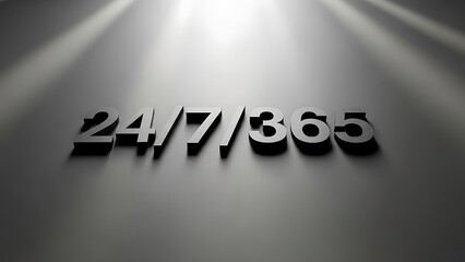 Symbolic representation of 24/7/365 continuous availability and support. 24 7 365 nonstop service concept image for customer support marketing