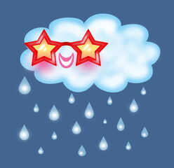 Smiling Cloud with Star Sunglasses and Raindrops