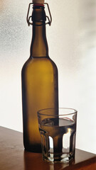 Amber swing top bottle with a glass of water