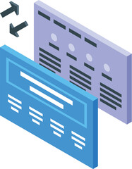 Data transfering from one platform to another, isometric vector illustration of migrating content