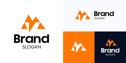 Creative letter M with mountain, Logo icon design vector illustration, Modern symbol initial alphabet sign integrated with geometric highlands for brand identity and business company