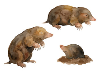 Watercolor-style mole illustration／モグラ