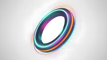 Vibrant neon ring with colorful glowing lines on gray background