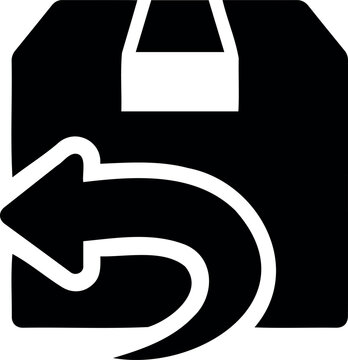 Simple icon of a cardboard box with a return arrow for shipping and refund services