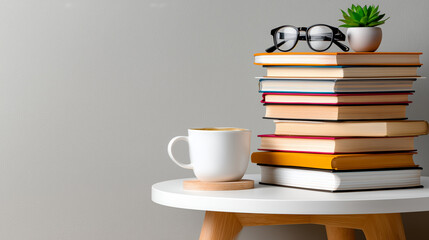  Small Bookstore Tabletop with Stacked Books, Sign, and D&eacute;cor, Minimalist Still Life