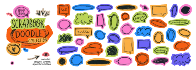 Fototapeten Fußball Funky y2k speech bubble scrapbook collection. Torn paper bubble shapes for dialogue, message and text. Comic colorful scrapbook collage speech bubbles. Hand drawn vector sketch balloons.  © Anastasiia Hevko
