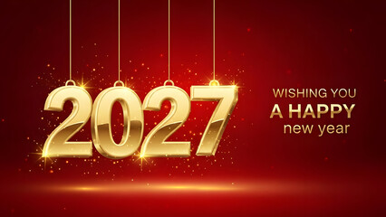 Golden 2027 new year greeting with shining numbers and wishes