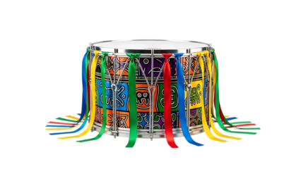 Colorful decorated drum with ribbons, traditional musical instrument for celebration