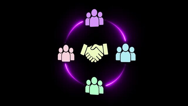 Business collaboration, matching, growth strategies concept on the transparent background. Business ecosystems and partnerships. Motion graphics of collaboration idea. 4k video.