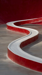 Red and White Curvy Path: An eye-catching, abstract architectural design featuring a dynamic, winding path with bold red walls and a clean white surface.