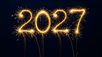 Sparkling golden number 2027 on dark background for new year's celebrations