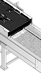 Industrial Screening Process: A detailed image captures the industrial screening process, with a view of the machinery in operation. The frame displays the materials that separate.