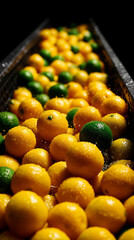 Fresh Lemons and Limes: A captivating display of vibrant lemons and limes, each glistening with freshness, is artfully arranged. This photographic masterpiece invites a sensory experience.