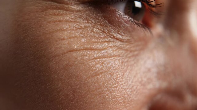Close-up of mature human skin texture and eye details