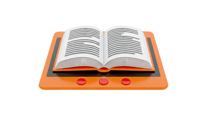 Open book on an orange tablet with buttons