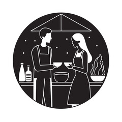 Couple Cooking Evening Meal In Kitchen Silhouette