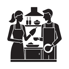 Couple Cooking Healthy Meal In Kitchen Silhouette