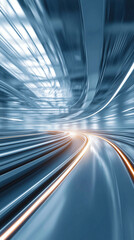 Dynamic Tunnel of Progress: A futuristic, motion-blurred perspective inside a sleek tunnel, symbolizing speed, innovation, and technological advancement.