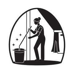 Cozy Bathroom Cleaning Daily Routine Silhouette