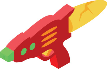 Red plastic toy gun shooting a baguette, funny isometric weapon concept © ylivdesign