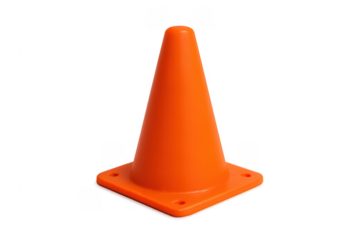Orange traffic cone with transparent background signaling caution