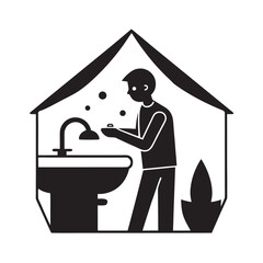 Cozy Bathroom Handwashing Daily Hygiene Routine Silhouette