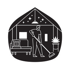 Cozy Cleaning Living Room Daily Routine Silhouette