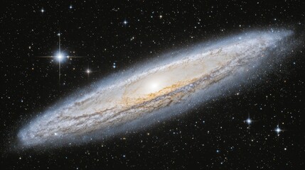 Obraz premium Galactic Vista: A breathtaking image of a spiral galaxy, showcasing its majestic arms, radiant core, and myriad of stars and celestial objects.