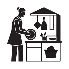 Cozy Home Dishwashing And Cleaning Routine Silhouette
