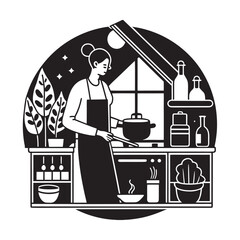 Cozy Kitchen Cooking Alone At Home Silhouette