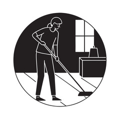 Cozy Sweeping Home Floor Daily Routine Silhouette