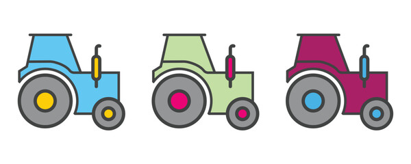 Tractor truck icon vector, colorful tractor truck icon vector set in trendy flat style illustration isolated on white background.