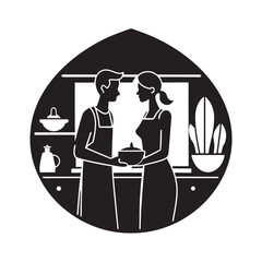 Romantic Couple Cooking Together In Kitchen Silhouette