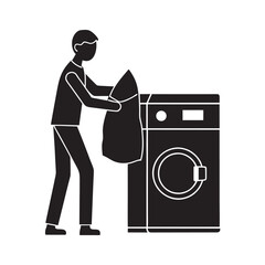 Washing Clothes Cozy Home Daily Routine Silhouette