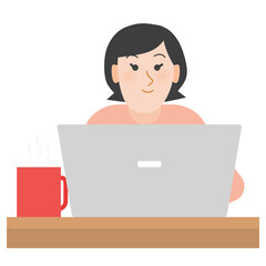Vector illustration of a woman with laptop (remote worker)
