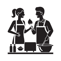 Young Couple Home Cooking Together Silhouette