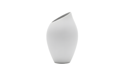 White modern minimalist ceramic vase with unique asymmetrical design on isolated background with modern design and minimalist decor and white vase