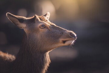 Graceful deer basks in golden sunlight, showcasing nature's serene beauty. Wildlife photography capturing tranquility in natural habitat.