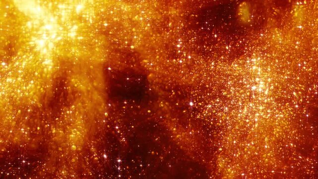 Golden Red Molten Sparks Abstract 4K Loop features red, orange, yellow, and white particles flowing across the screen with random sparks of light in a loop.