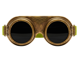 Steampunk goggles with green accents and black lenses isolated on transparent background