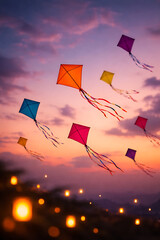 Colorful Kites Flying During Makar Sankranti Festival