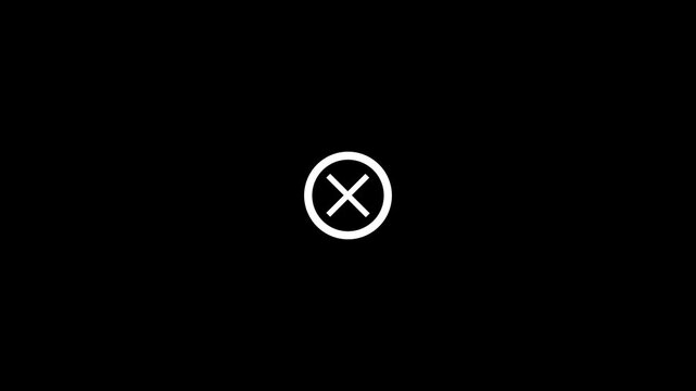 Abstract cross mark icon with circle loading animation. Cross mark icon symbolizing error or cancellation. Cross mark indicates failure. Animated cross mark on a black background. 4k video
