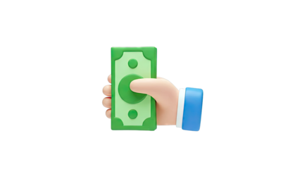 3D Cartoon Hand Holding Stack of Money