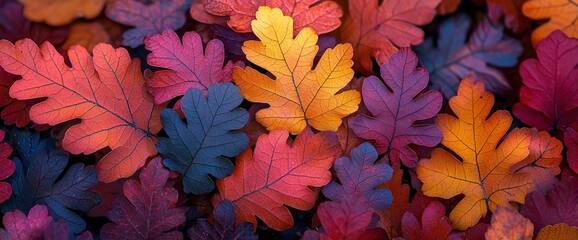 Vibrant autumn oak leaves, ground cover, fall colors
