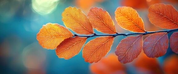 Autumn leaves branch, nature bokeh background, fall season, seasonal image