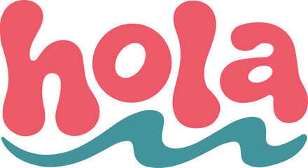 Playful hola logo featuring bubbly pink typography and a teal wave element for friendly greeting and travel branding. © Bahadur