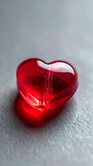 Translucent Red Heart Shape with Glitter Details on Silver Surface Macro