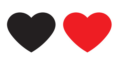 Red and Black Heart Love Symbols. Minimal illustration of red and black hearts on white background representing love, contrast, emotions, relationships, and modern romantic symbolism.

