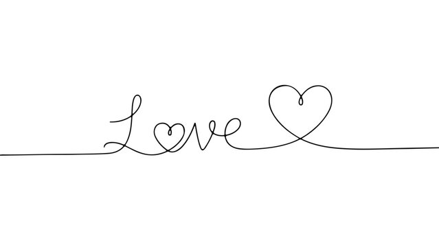 Romantic continuous line art of the word 'Love' with a heart, perfect for Valentine's Day celebrations and expressions of affection