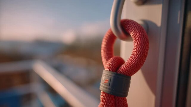 272Macro shot of resistance band anchored on door hook, focusing on safety and fitness training tools